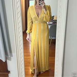 Yellow & gold dress by En crème. Size large. Split. Side zip.